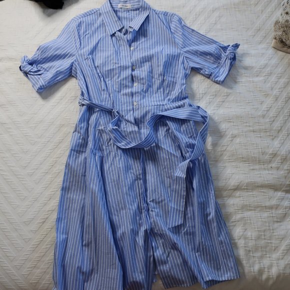 NWT Calvin Klein Blue and White Stripe Wrap Dress - Picture 3 of 9